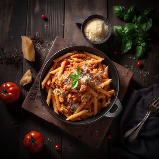 Bronsestøpt Gavekurv Michele - En ekte italiensk rett med pasta Penne Rigate pastasaus med chili og italiensk extra virgin olivenolje